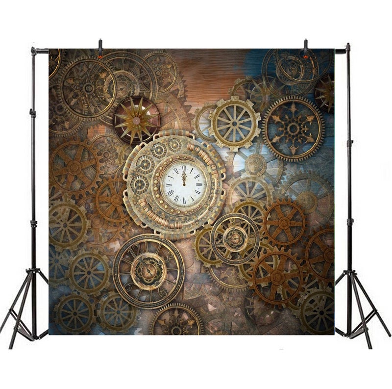 AOFOTO 7x7ft Retro Steampunk Backdrop Old Metal Gear Clock Vintage Cogwheels Photography Background Rusty Steam Machine Nostalgia Party Decoration Photo Studio Props Wallpaper Adult Man Woman Portrait - Image 4